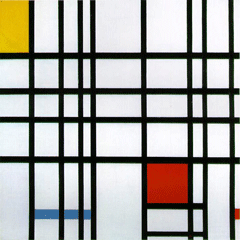 reproductie Compositie met rood, geel en blauw van Piet Mondriaan